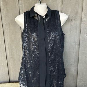 Black sheer sleeveless sequined top